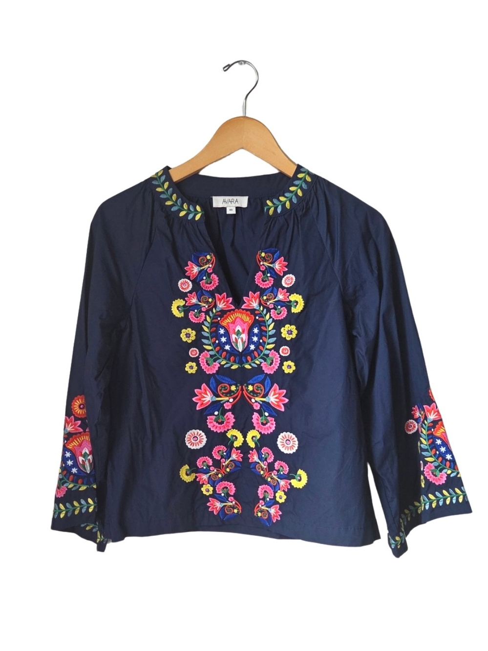 Avara XS Navy Embroidered Top